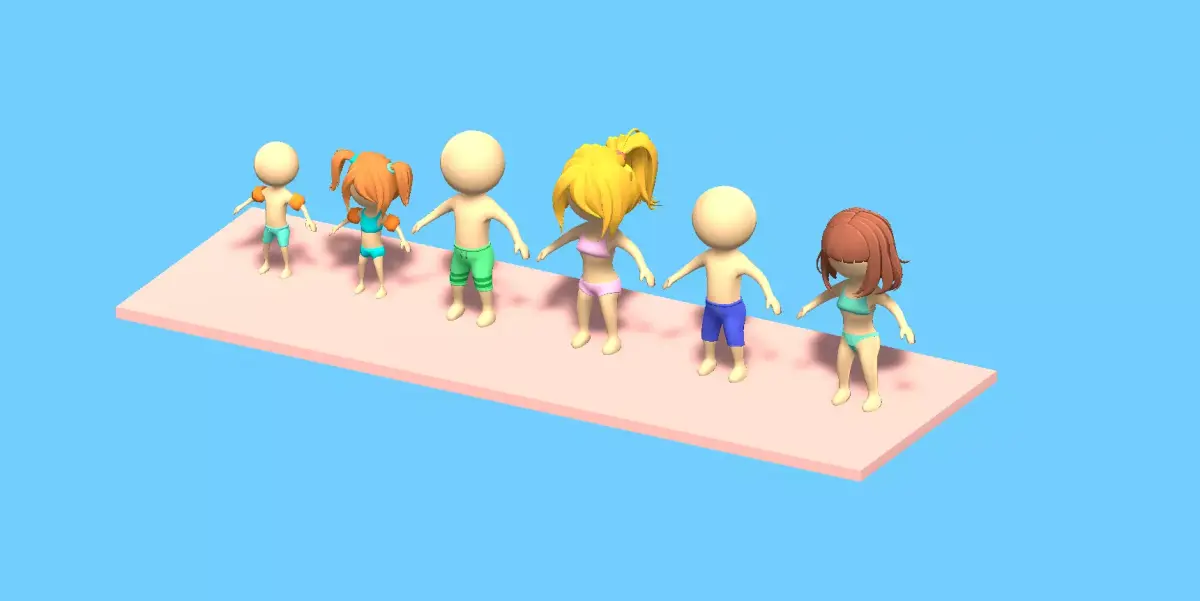 Stickman Pack 1 Swim Suit Stickmen Lowpoly 6pcs Rigged Low-poly 3D model