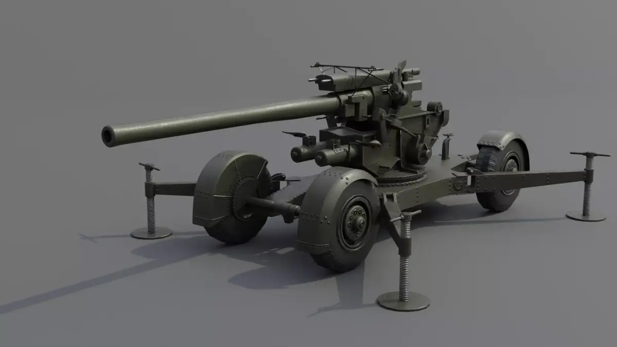  QF 3-7 inch heavy anti-aircraft gun Low-poly 3D model
