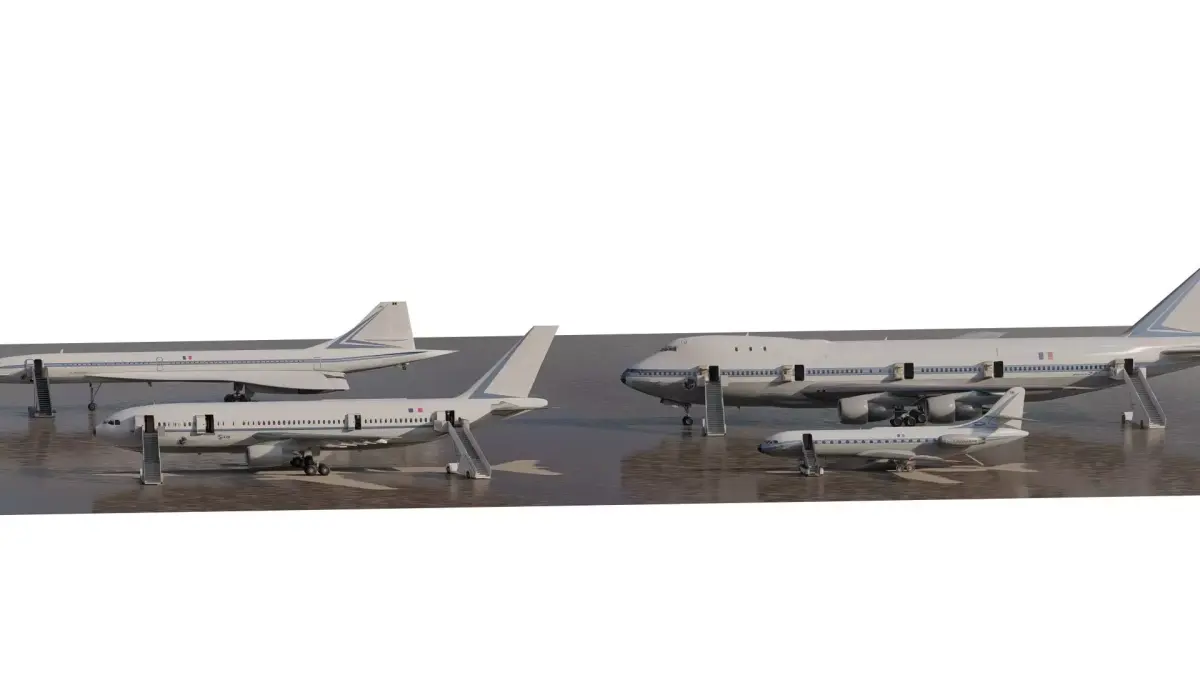  1970s Boeing 747-100 Airbus A300 Caravelle and Concorde 3D model