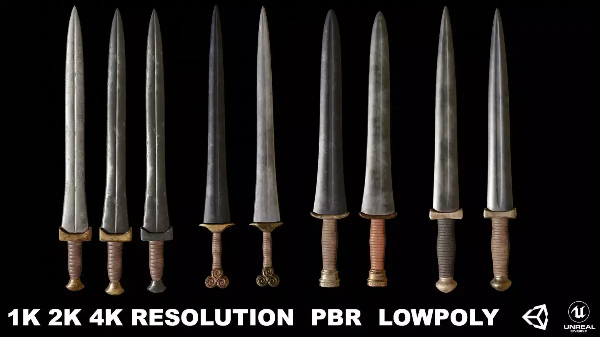 Greek Sword Xiphos Collection Low-poly 3D model