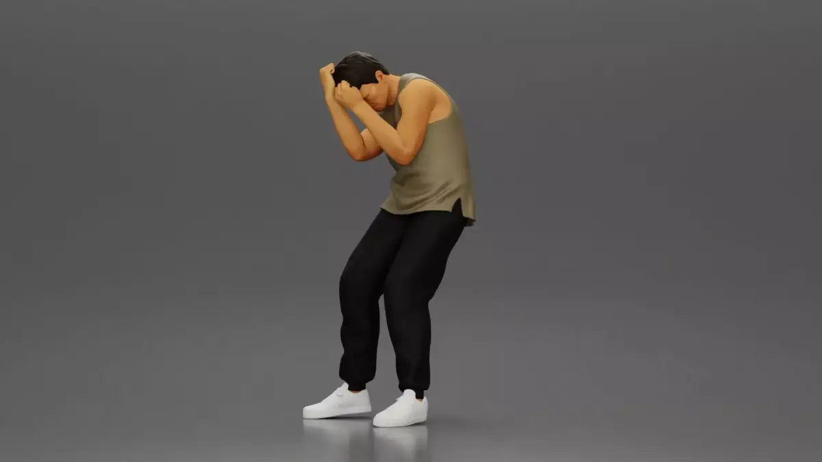 Man in Casual Outfit Defending Against Attack in Intense Fight 3D print model