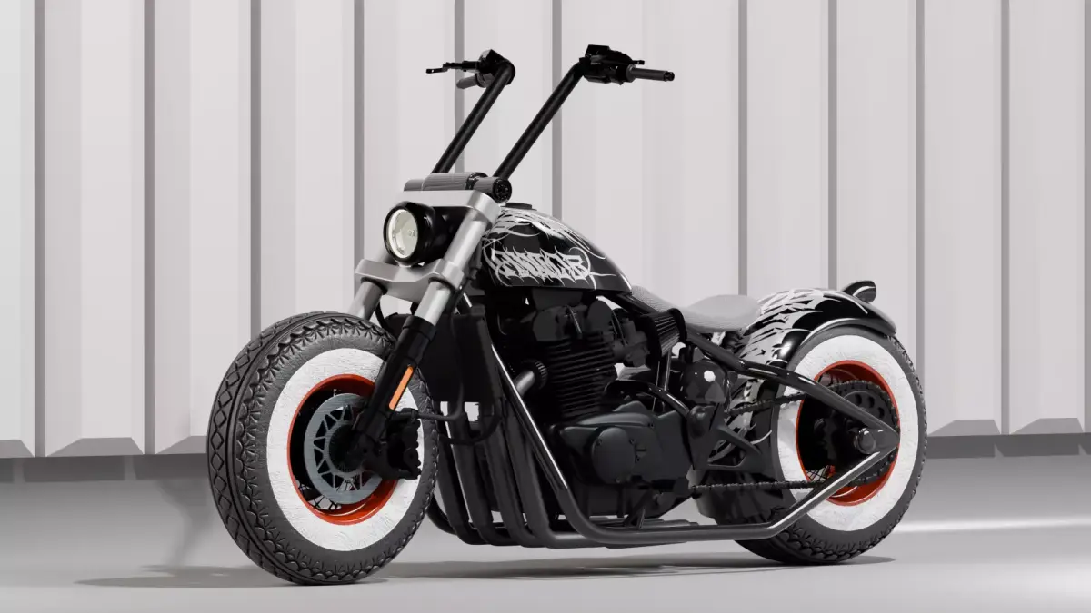 Black Chopper Motorcycle 3D model