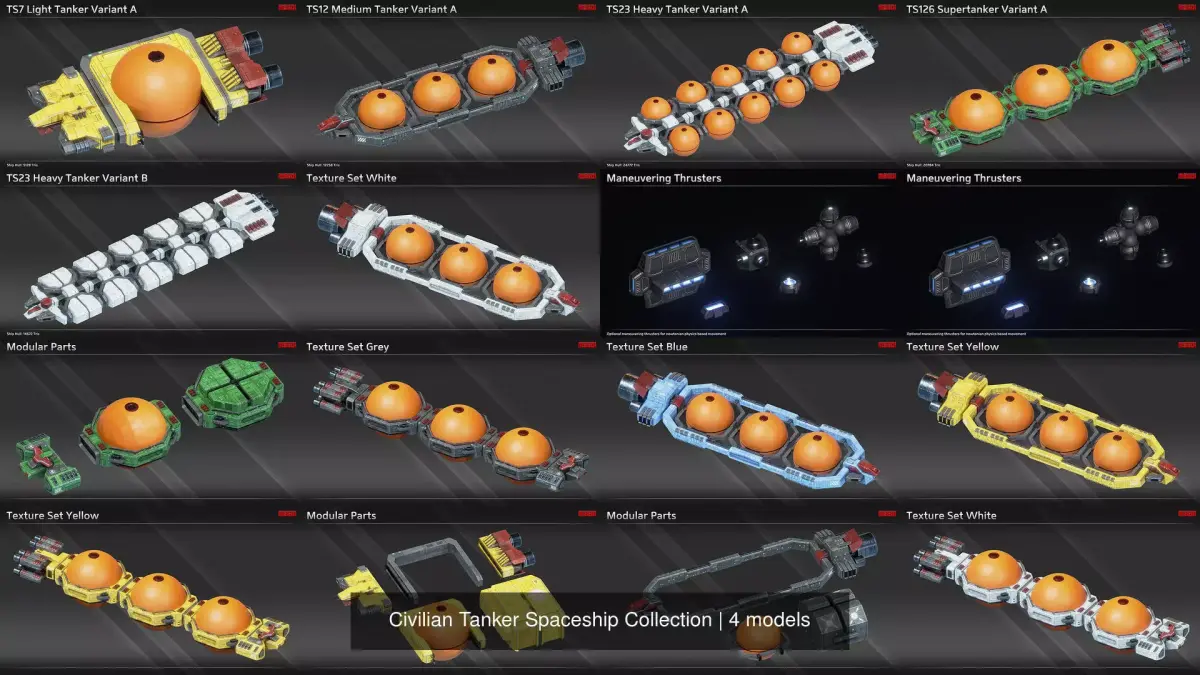 Civilian Tanker Spaceship Collection 3D Model Pack purchase
