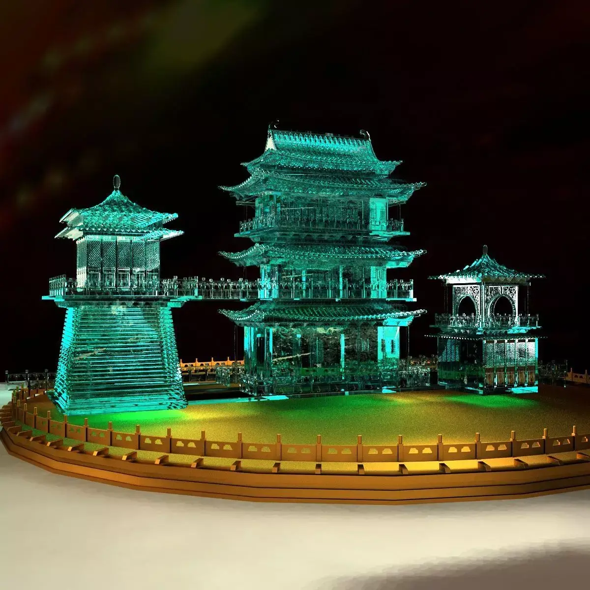 Chinese ancient icy sculpture Pavilion 3D model