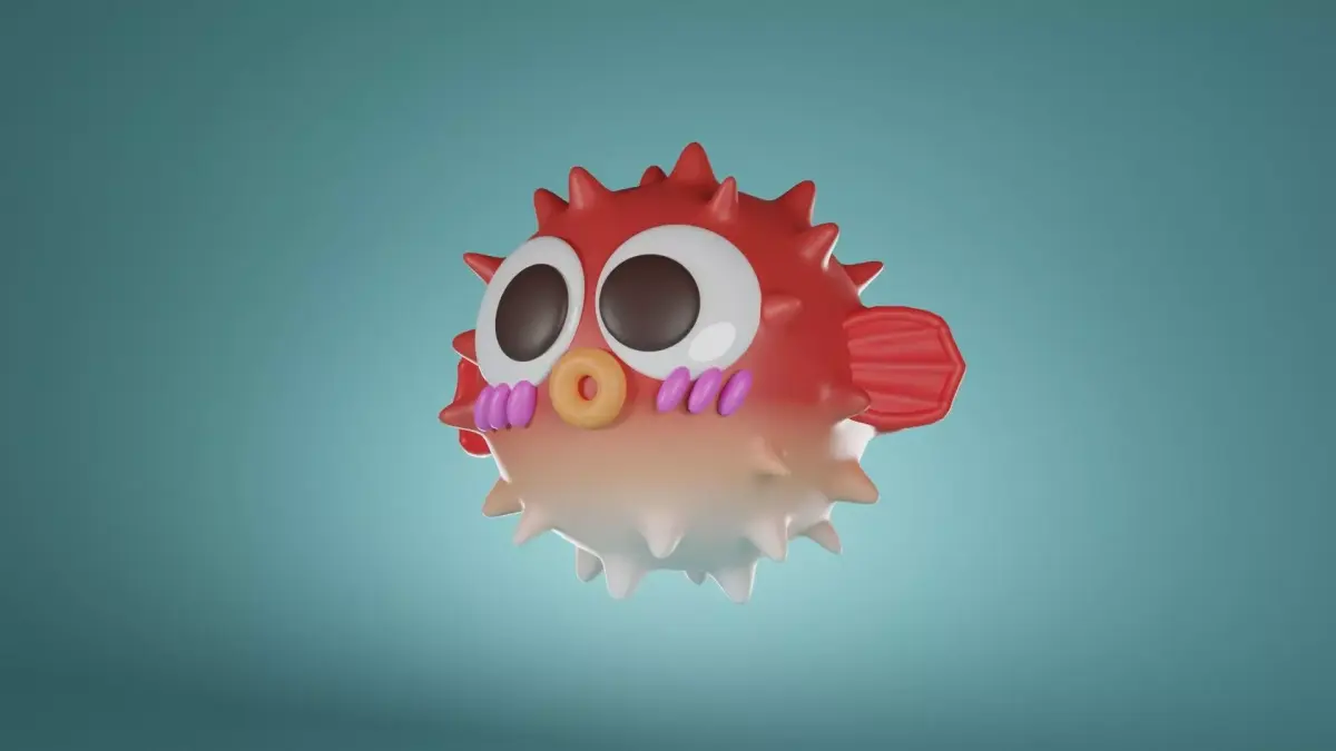 puffer fish cartoon 3d model Low-poly 3D model