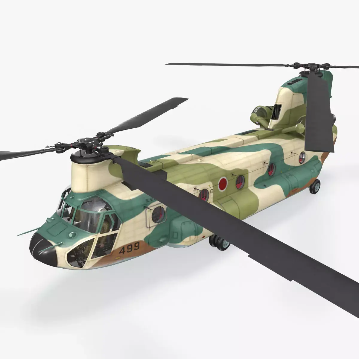 CH-47J Chinook JASDF Complex Animation Low-poly 3D model