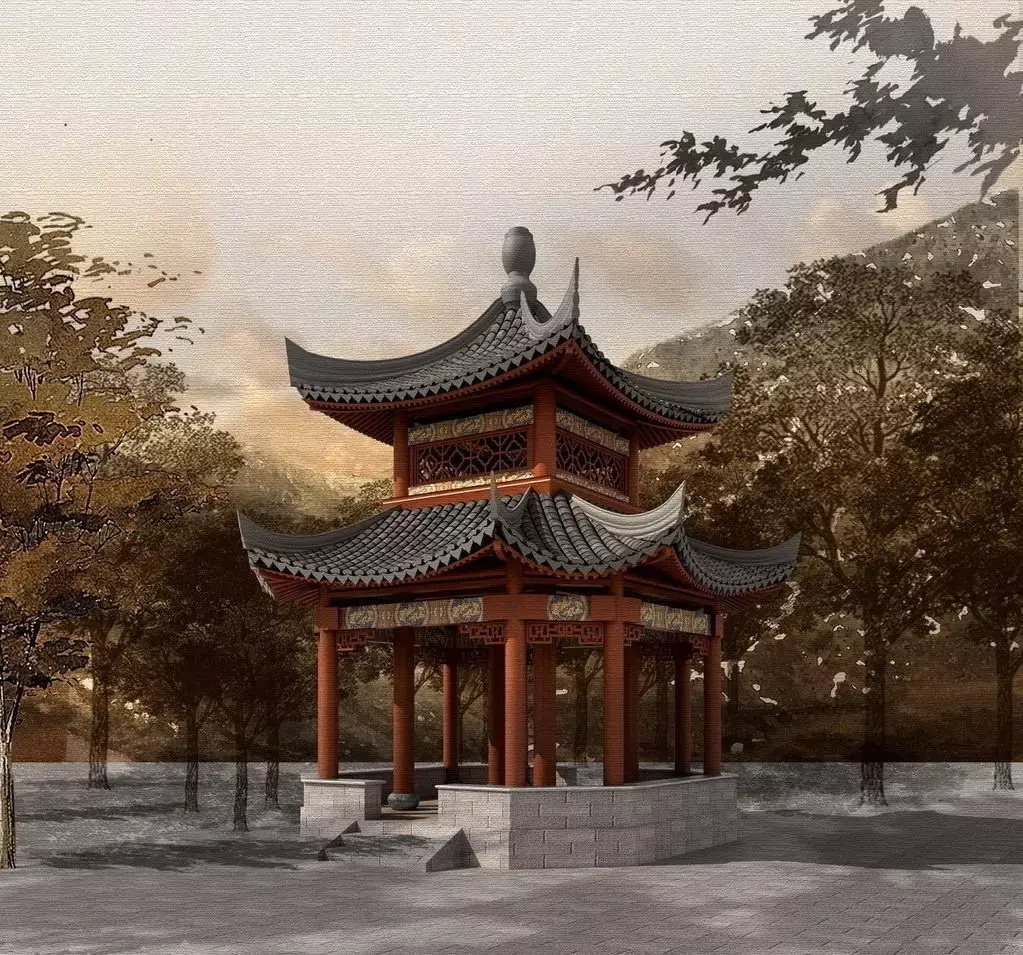 Chinese Two layers of eaves Pavilion 3D model