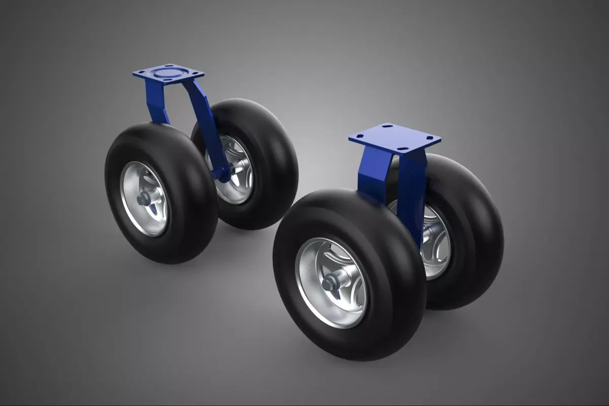 PAIR SET SLICK PLAIN DUAL 2 SWIVEL RIGID FIXED CASTER WHEEL TIRE 3D model
