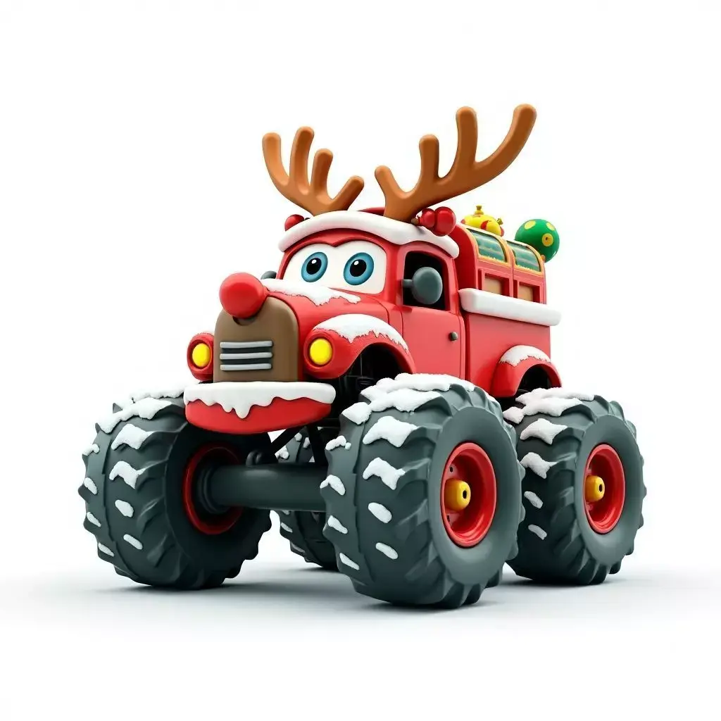 Reindeer Monster Truck 3D Model Festive Winter Vehicle Low-poly 3D model