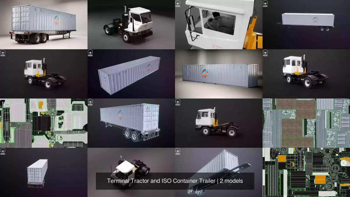 Terminal Tractor and ISO Container Trailer 3D Model Pack