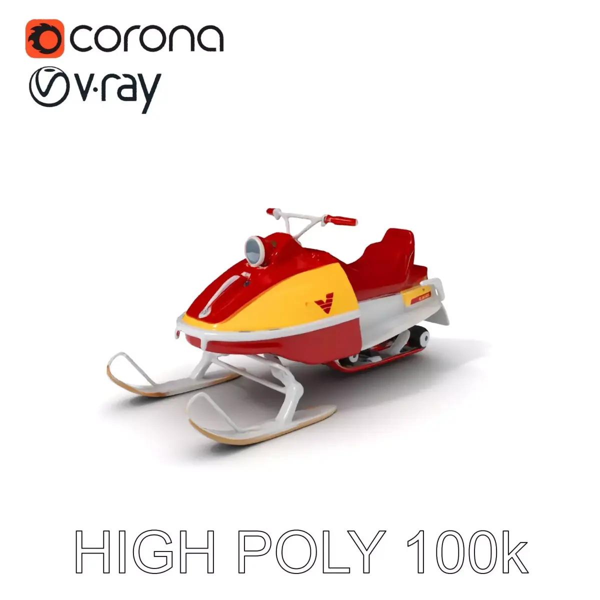 Classic Red Snowmobile D Model Pack with Three Levels of Detail Low-poly 3D model