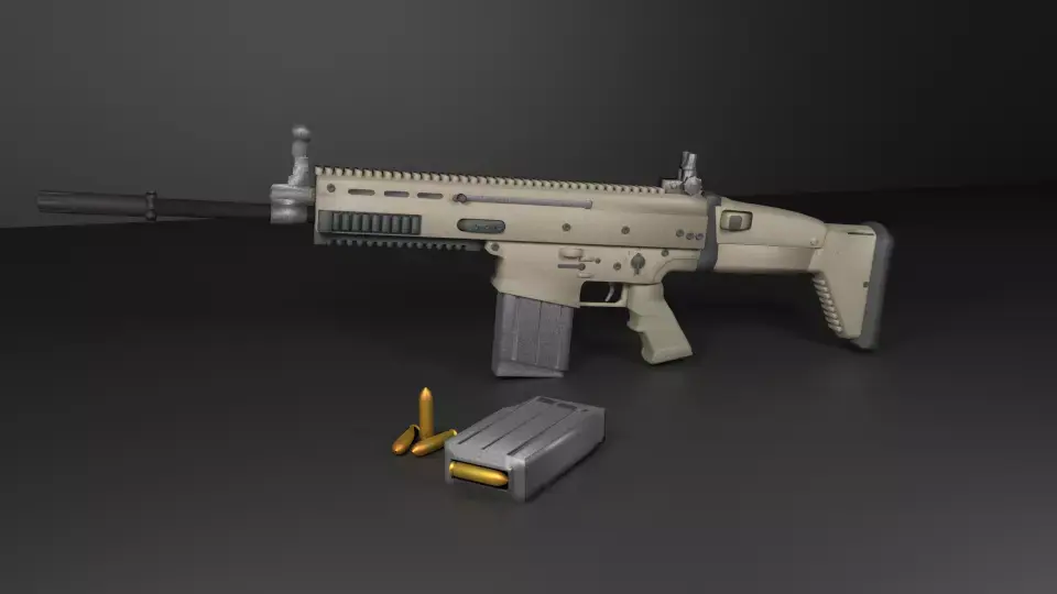 FN-Scar assault rifle Low-poly 3D model