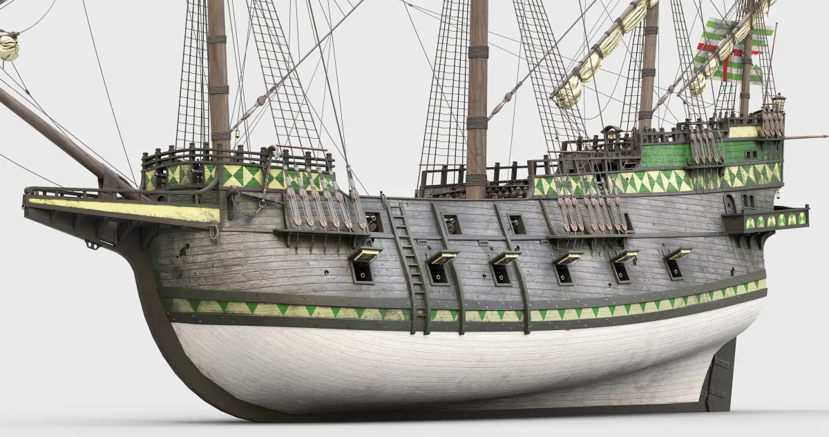 This 3D Galleon green includes a fully detailed interior 03  3D model