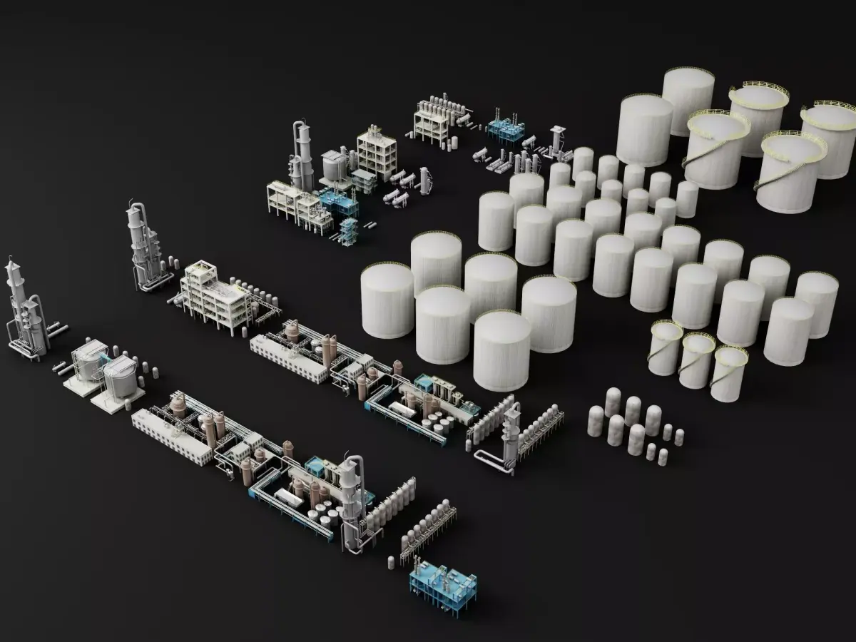 Modular Chemical Plant Equipment Pack Low-poly 3D model