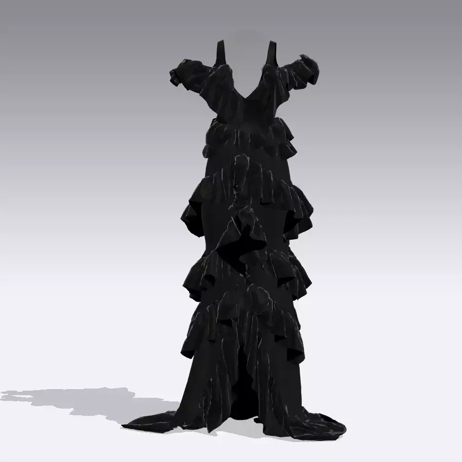 dress black ruffled 3D model