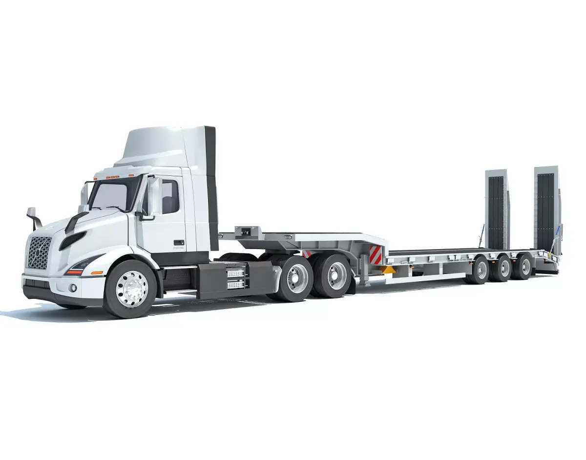 Semi-Truck with Platform Trailer 3D model purchase