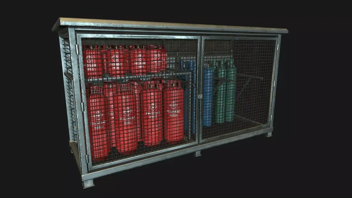 Low Poly PBR Gas Bottle Storage Cage Low-poly 3D model