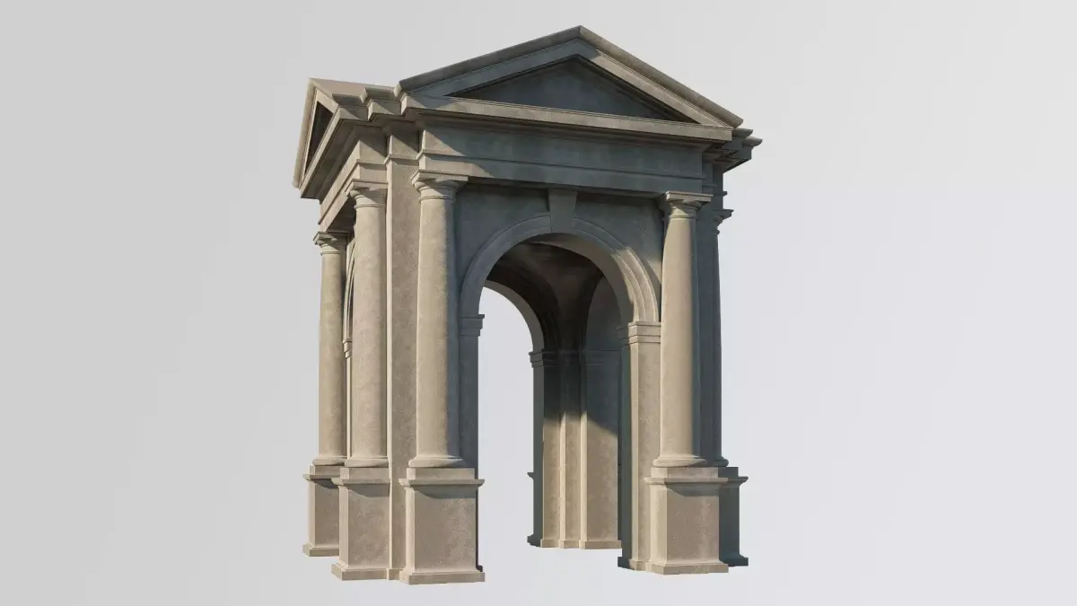 Arched portico Tuscan order with 3 4 columns with a pedestal 3D model
