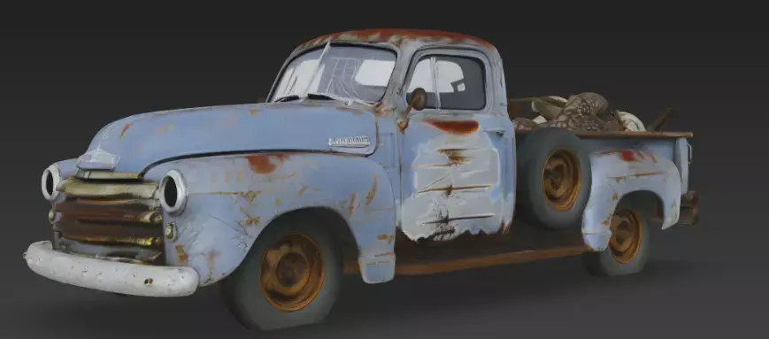 Vintage Old scratched rugged broken Blue Pickup Truck 3D Model 3D model