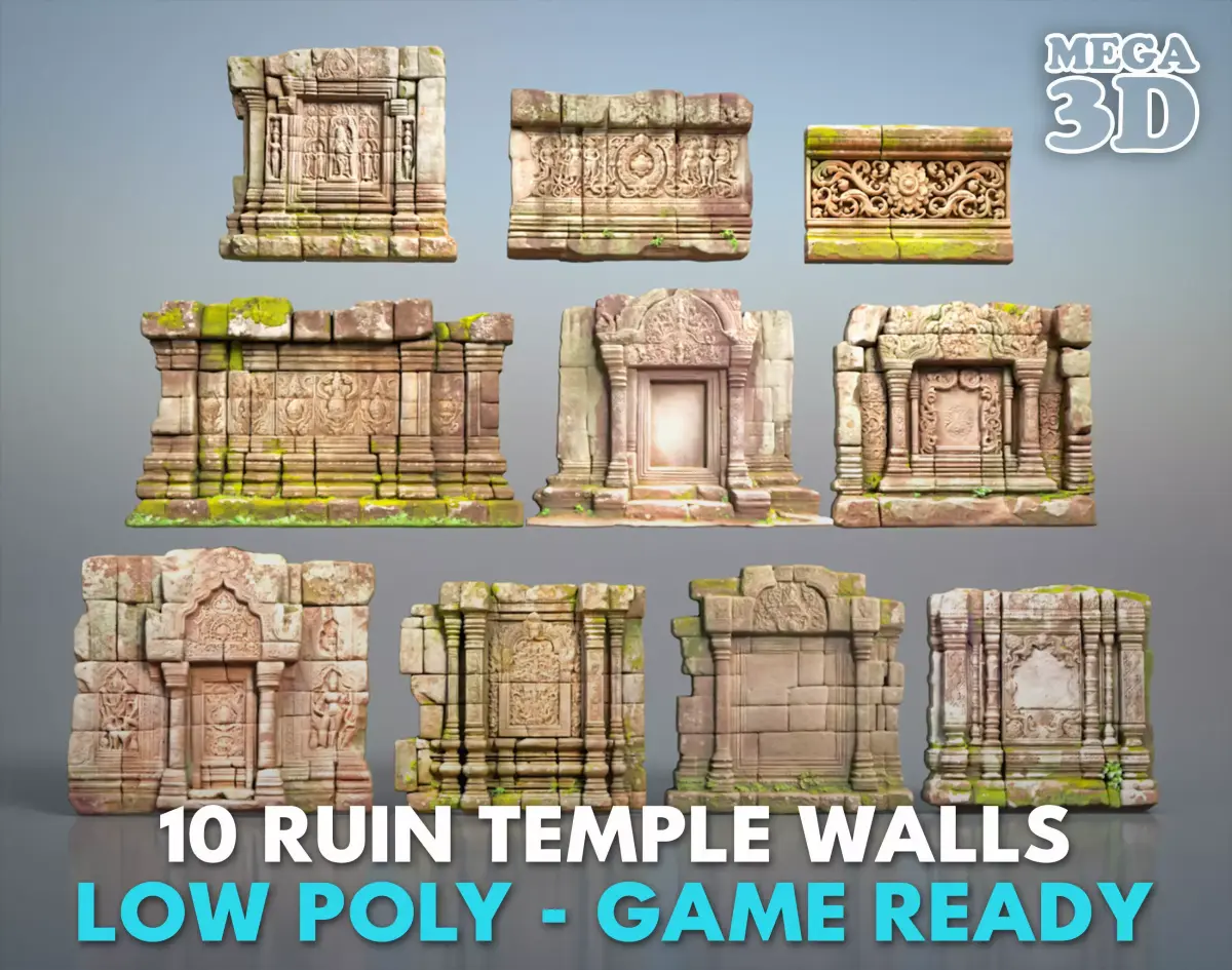 Low poly ruin Temple Walls - 240625 Low-poly 3D model