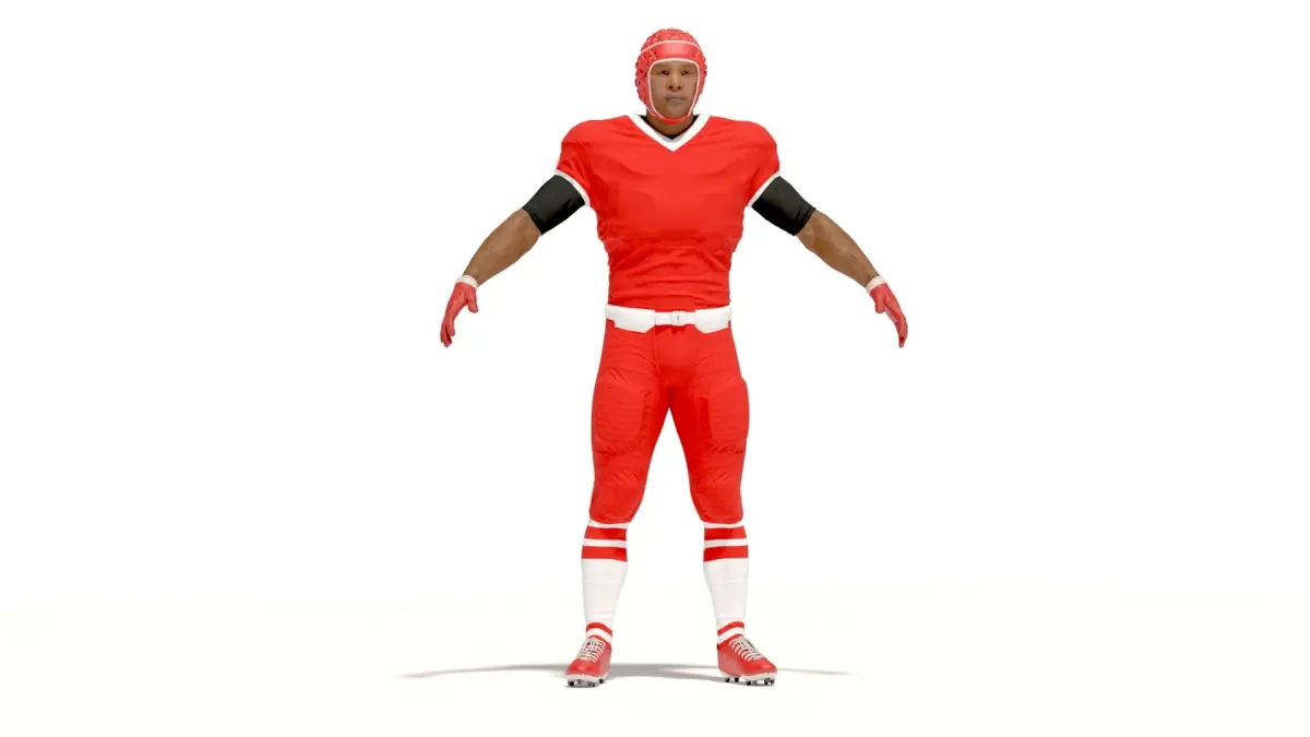 Uniform Black Man Football Player with Rugby Helmet Headguard A-Pose 3D model