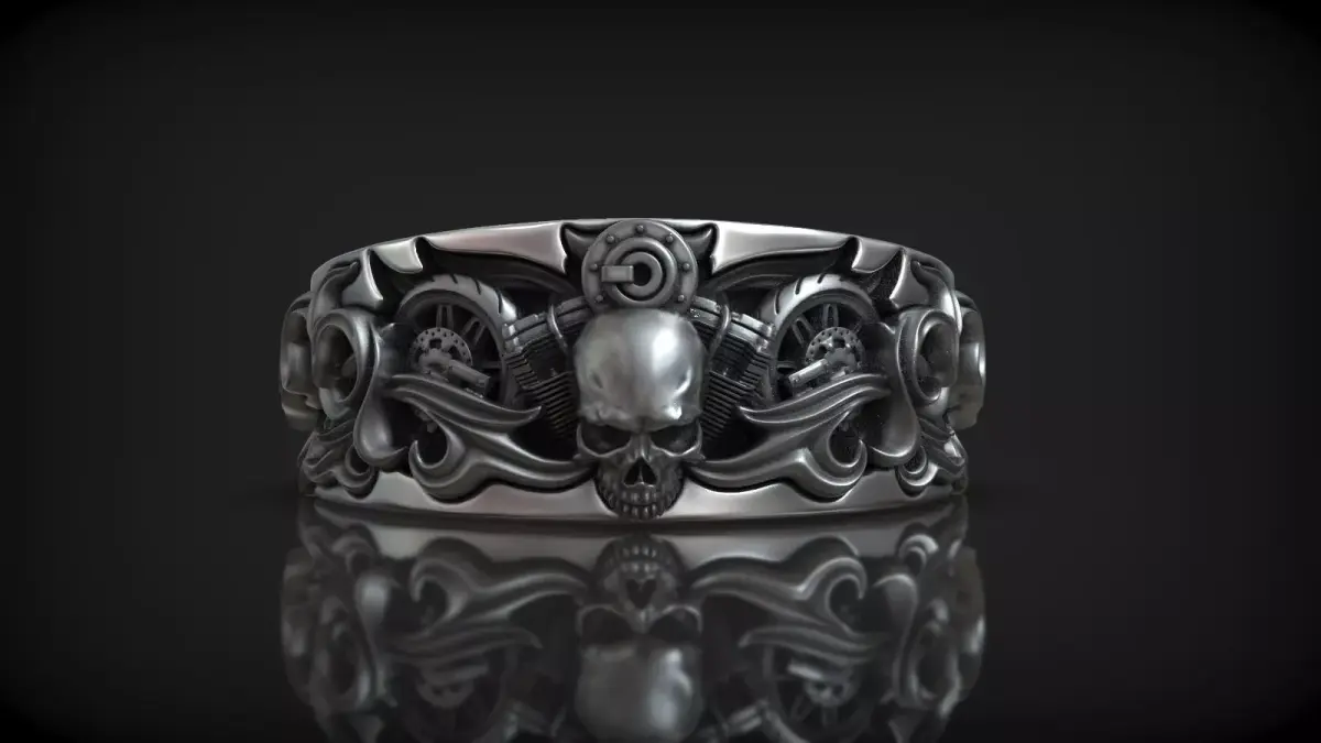 Motorbike Skull Tire Moto Fire Pattern Lifestyle Ring 3D print model purchase
