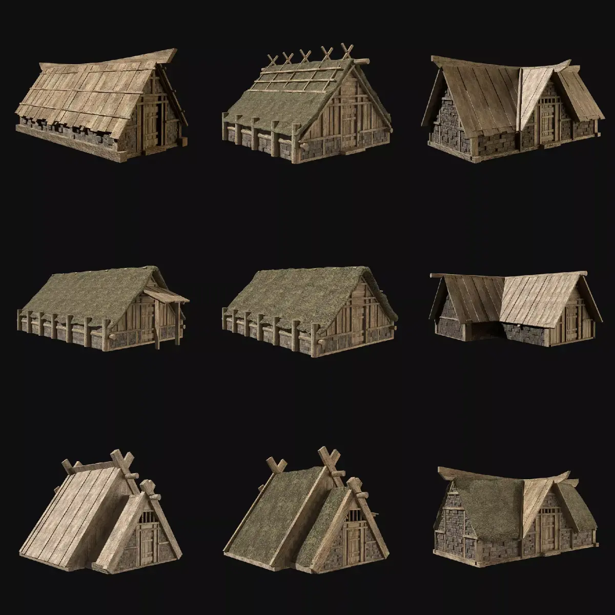 VIKING NORDIC NORSEMAN MEDIEVAL FANTASY HOUSE COTTAGE COLLECTION Free low-poly 3D model