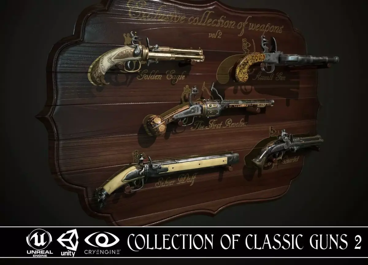 Collection of classic guns 2 Low-poly 3D model
