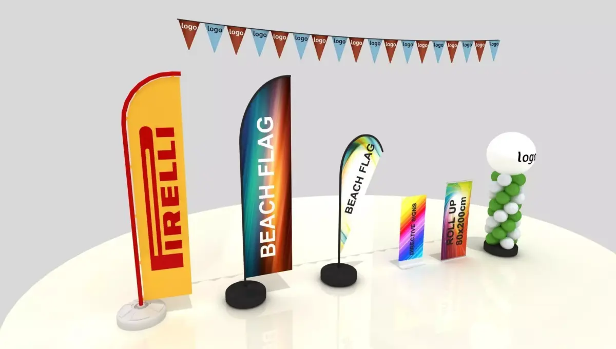 Beach Flag Roll up Banner Balloon Set 3D model
