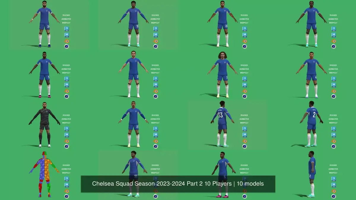 Chelsea Squad Season 2023-2024 Part 2 10 Players 3D Model Pack