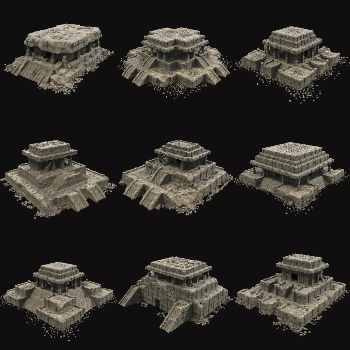 ANCIENT TEMPLE RUINS AZTEC MAYAN INCA PLATFORM RUIN COLLECTION Low-poly 3D model