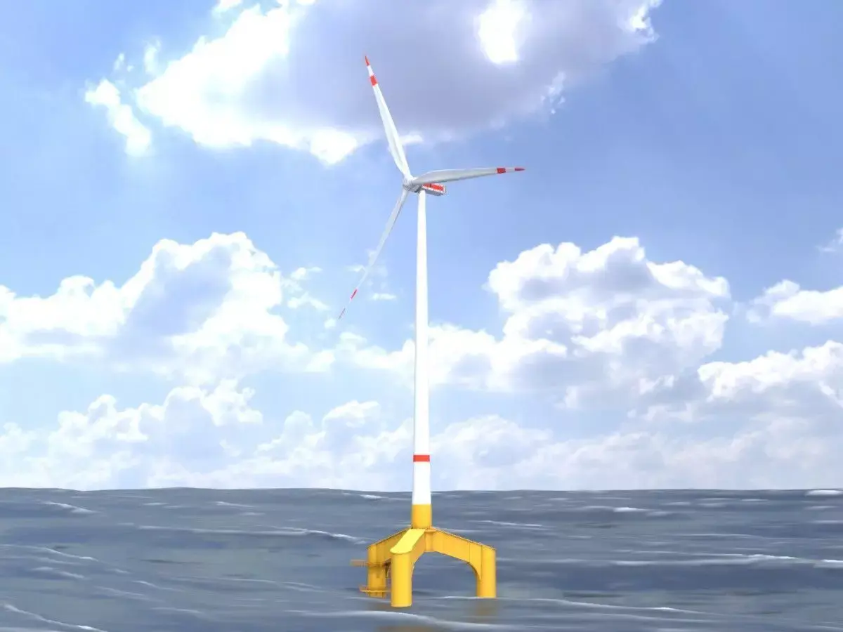 Wind turbine with Offshore Foundation E1 H-160 RD 138m Animation Low-poly 3D model