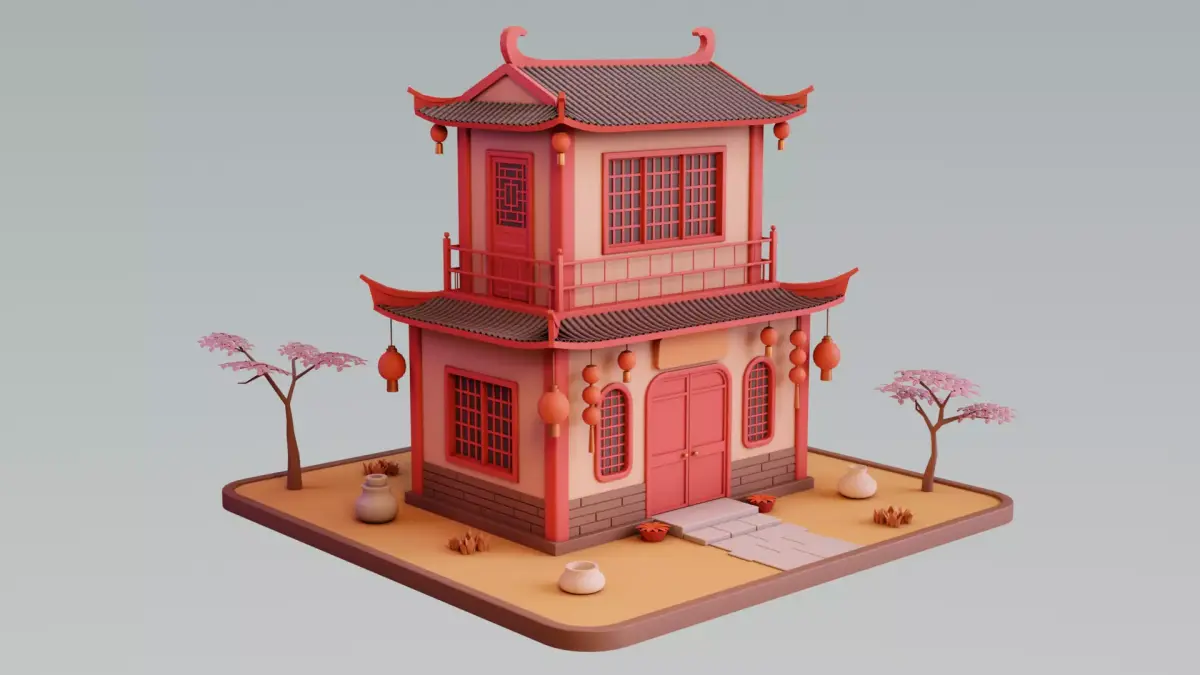 Stylized Chinese House 01 Low-poly 3D model