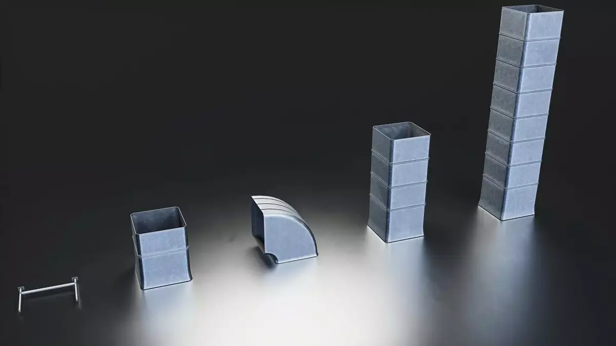 Modular Industrial Metal Duct Set Low-poly 3D model
