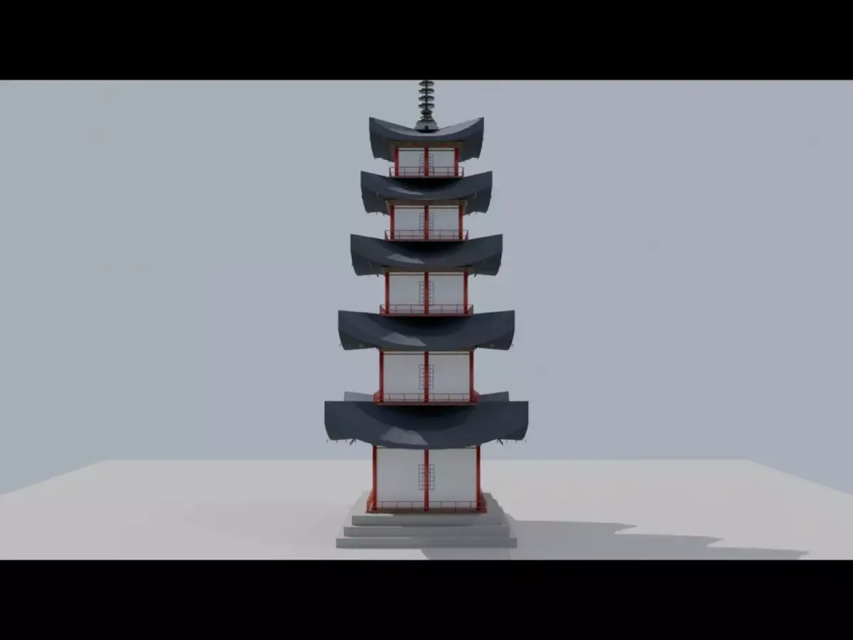 Japanese Five-Storied Pagoda  Low Poly 3D Model Low-poly 3D model