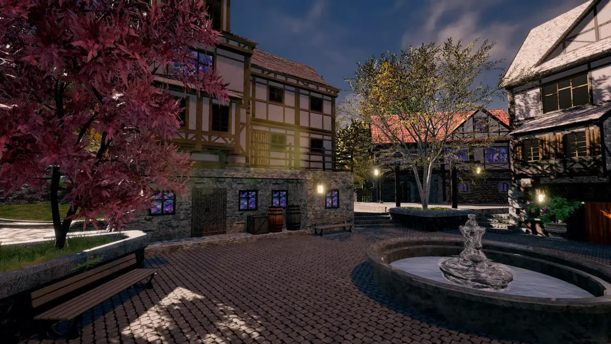 Medieval Modular Building Environment Houses Castle and Farmland Low-poly 3D model