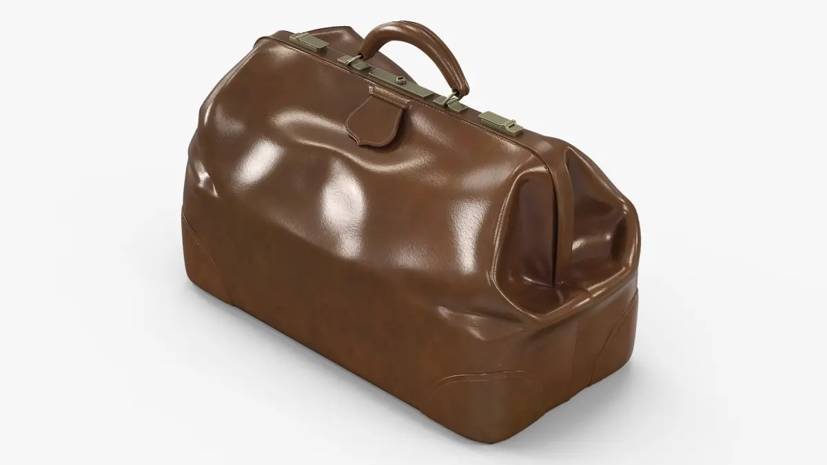 Antique Bag Brown Leather Closed 3D model