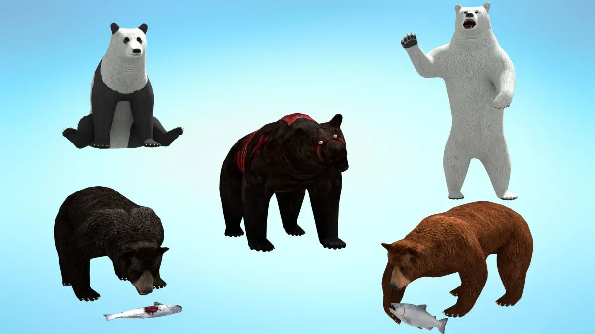 5 in 1 Realistic Bear Pack Low-poly 3D model
