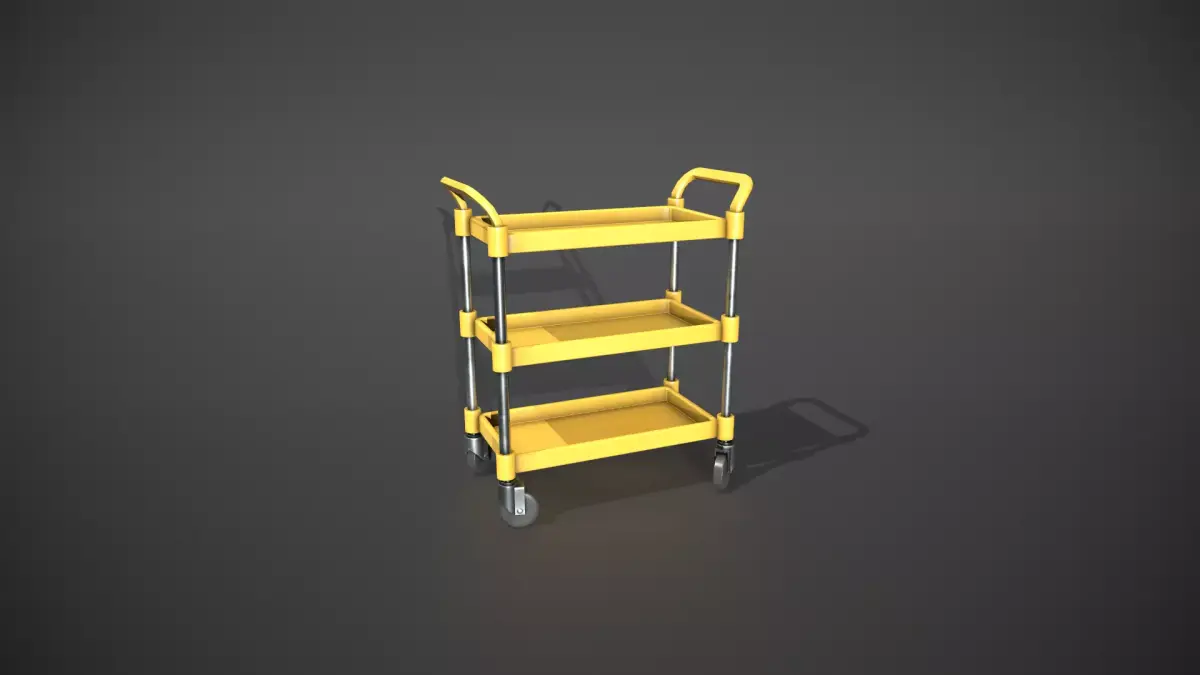 Three Tier Yellow Service Cart Low-poly 3D model