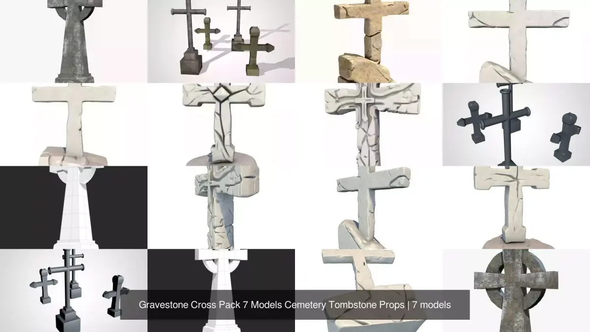Gravestone Cross Pack 7 Models Cemetery Tombstone Props