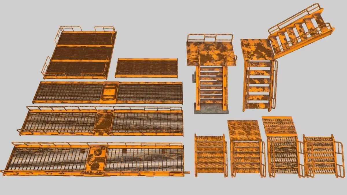Stairs set 1 rusty ladder Low-poly 3D model