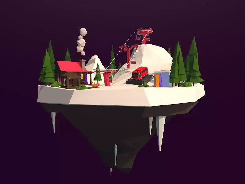 Cartoon Low Poly Slope Resort Island Pack Low-poly 3D model
