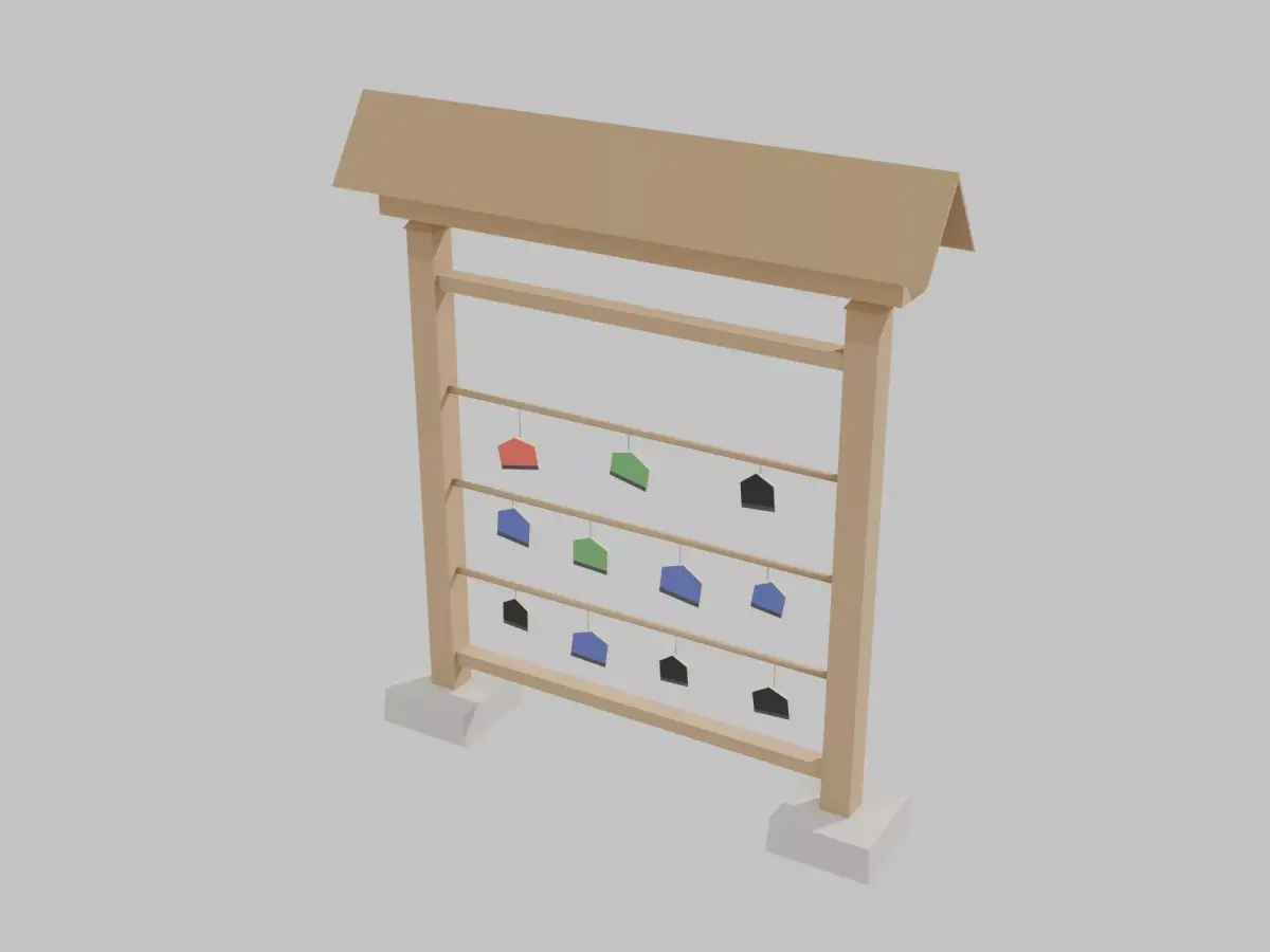 Japanese Ema Rack  Votive Tablet Rack  Low Poly 3D Model Low-poly 3D model