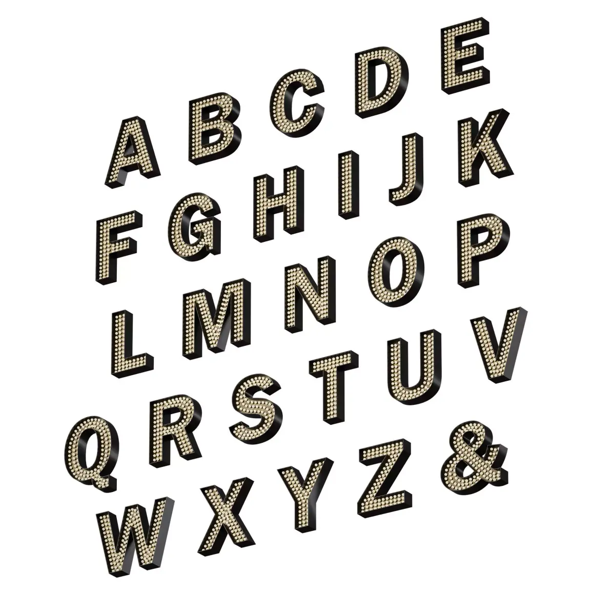 Illuminated volumetric letters with light bulbs Latin alphabet 3D model