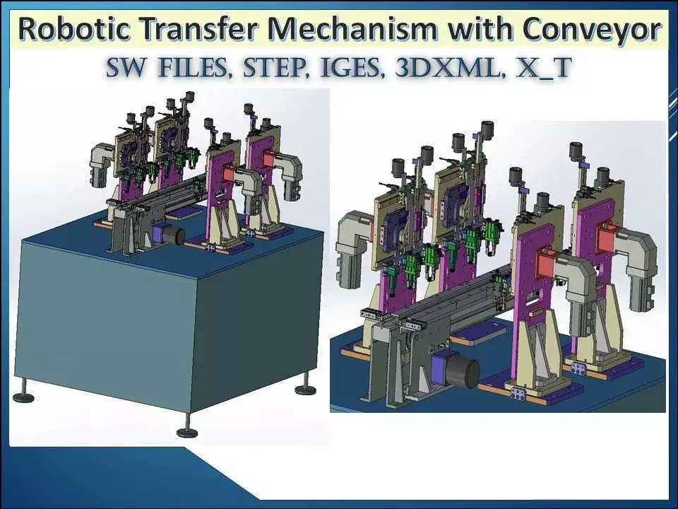 Robotic Pick and Place Transfer Mechanism with Conveyor 3D model