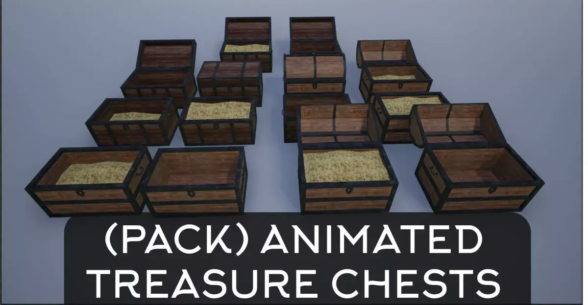 Lowpoly Wooden Animated Treasure Chests Collection 3D Model Pack