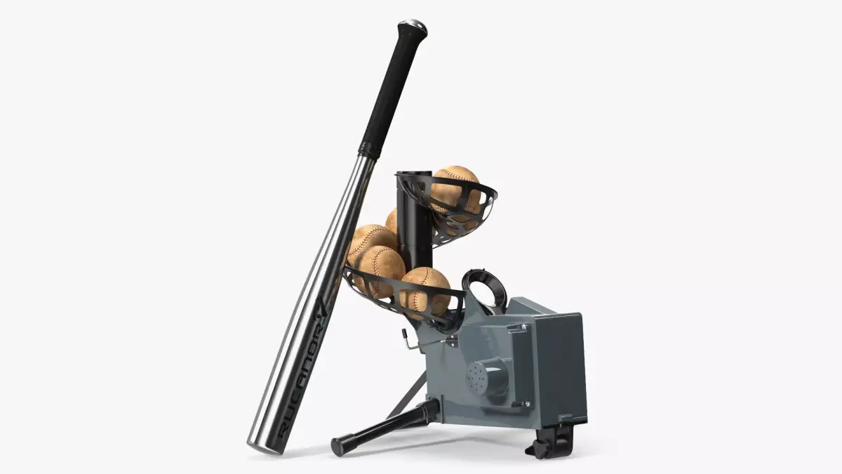 Pitch Training Device with Bat and Loaded Balls Grey 3D model