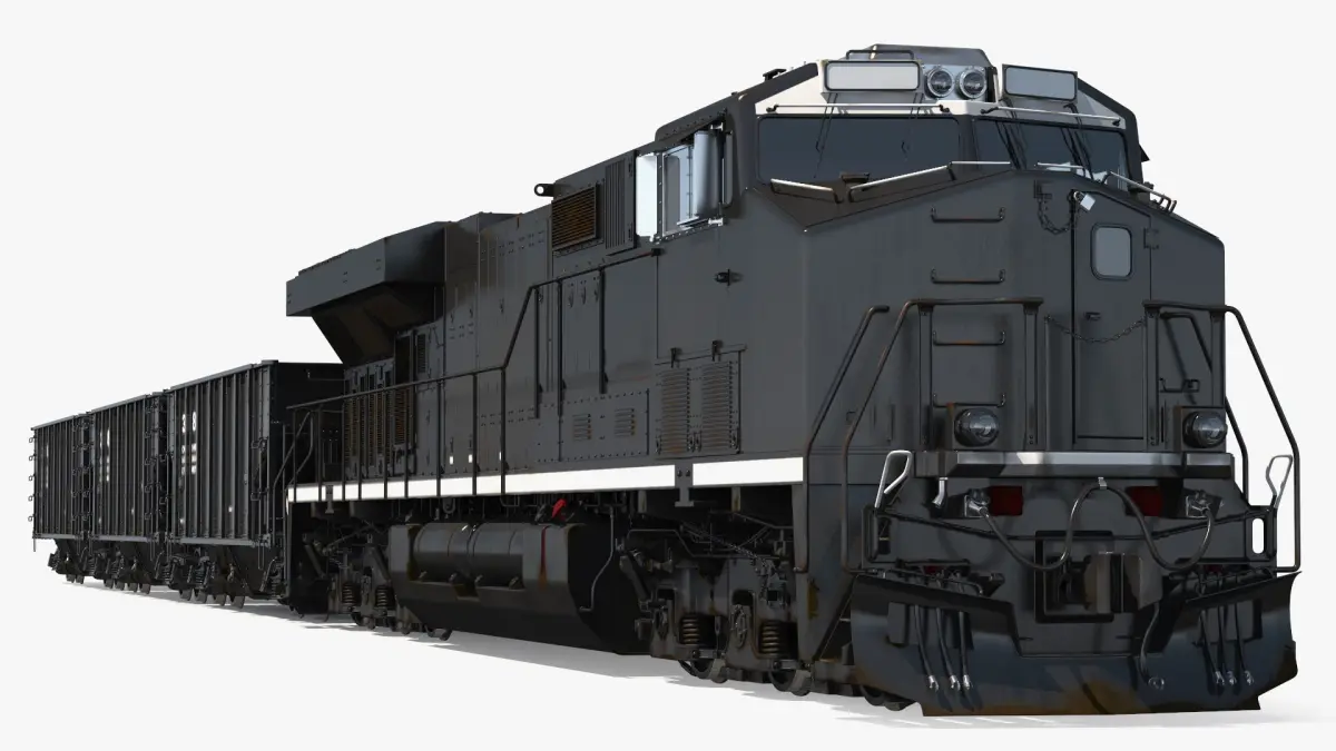 USA Diesel Locomotive with Coal Hopper Cars 3D model