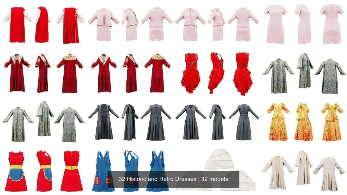 32 Historic and Retro Dresses 3D Model Collection