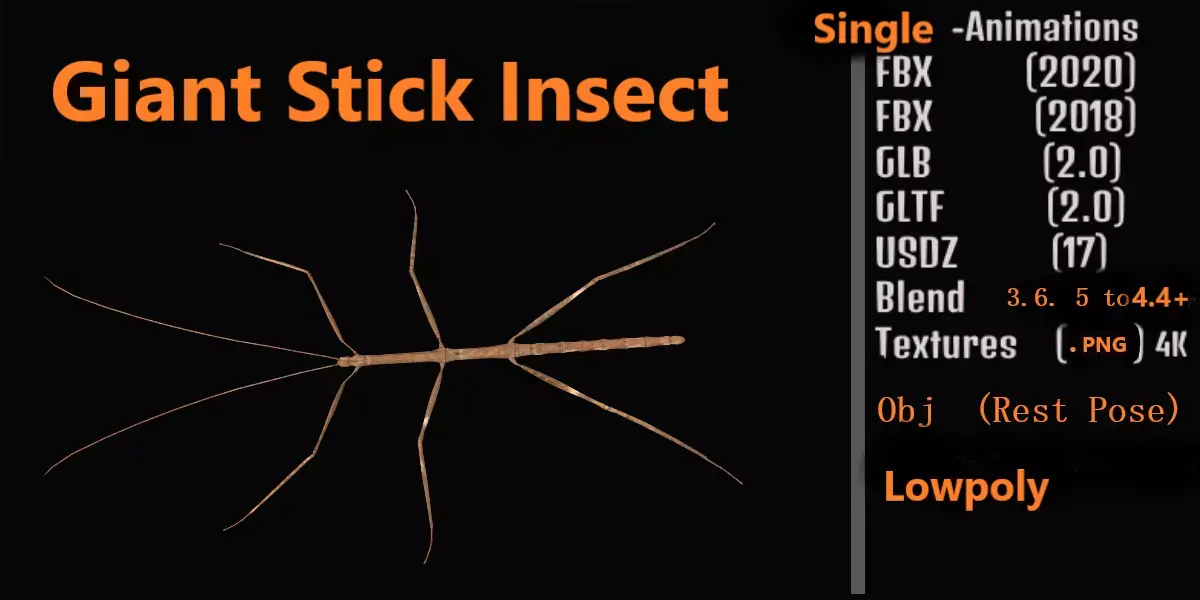 Giant Insect Stick Low-poly 3D model